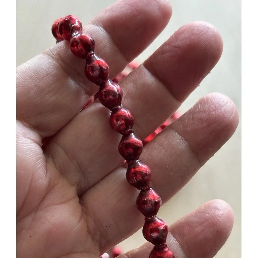 Vtg Mercury Glass Bead Christmas Garland Red LOT of 2 Strands 7 ft+ Each 1/4